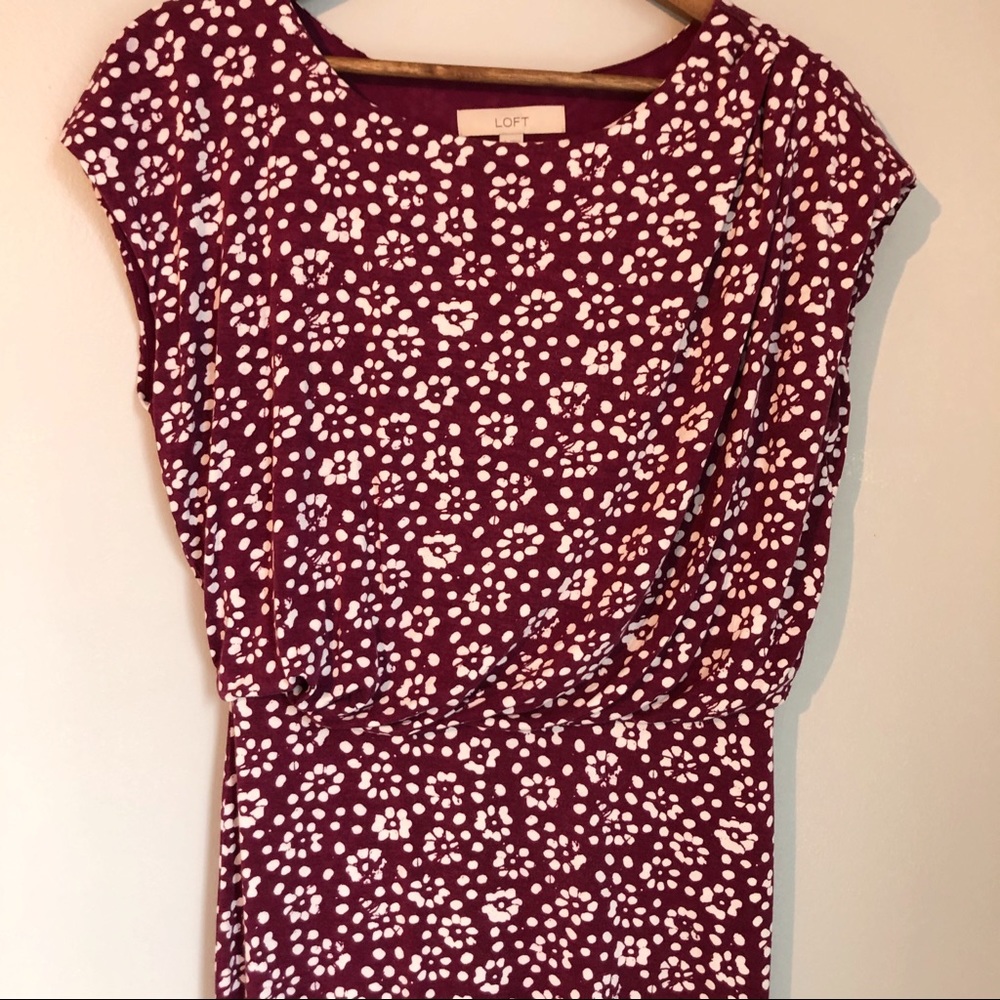Loft Purple Burgundy Floral Jersey Casual Dress, size Small - Picture 6 of 8